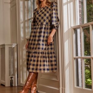 Summersalt The Tiered Midi Dress In Buffalo Check In Midnight And Toffee